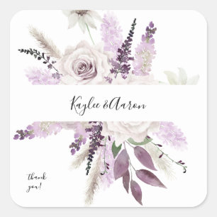 Lavender Purple Floral Thank You Square Sticker