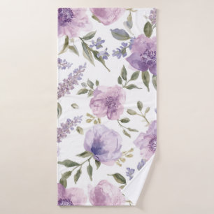 Lavender Purple Floral Watercolor Botanical Bath Towel