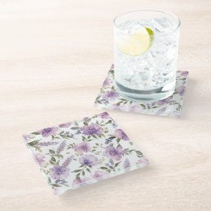 Lavender Purple Floral Watercolor Botanical Glass Coaster
