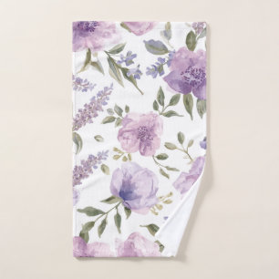 Lavender Purple Floral Watercolor Botanical Hand Towel