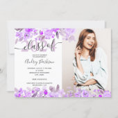 Lavender purple floral watercolor photo graduation invitation (Front)