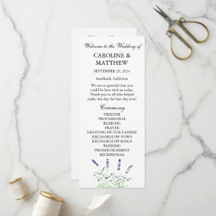 Lavender Purple Floral Watercolor Rustic Wedding Programme