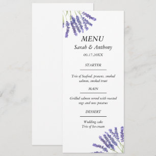 Lavender Purple Floral Watercolor Wedding Food Menu