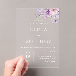 Lavender Purple Floral Wedding Acrylic Invitation