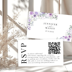 Lavender Purple Floral Wedding RSVP QR code cards