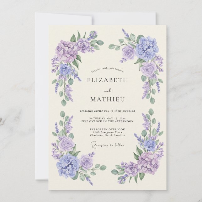 Lavender Purple Floral Whimsy Wedding Invitation (Front)