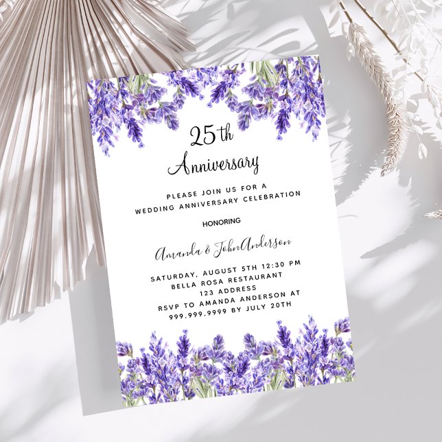 Lavender purple florals 25th wedding anniversary invitation (Creator Uploaded)