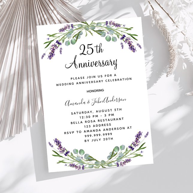 Lavender purple florals 25th wedding anniversary invitation (Creator Uploaded)