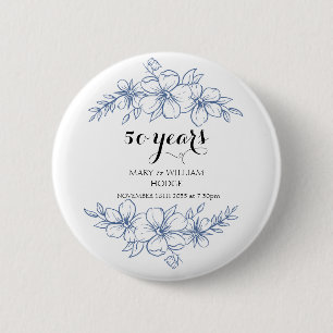 Lavender purple florals 50th wedding anniversary 6 cm round badge