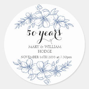 Lavender purple florals 50th wedding anniversary classic round sticker
