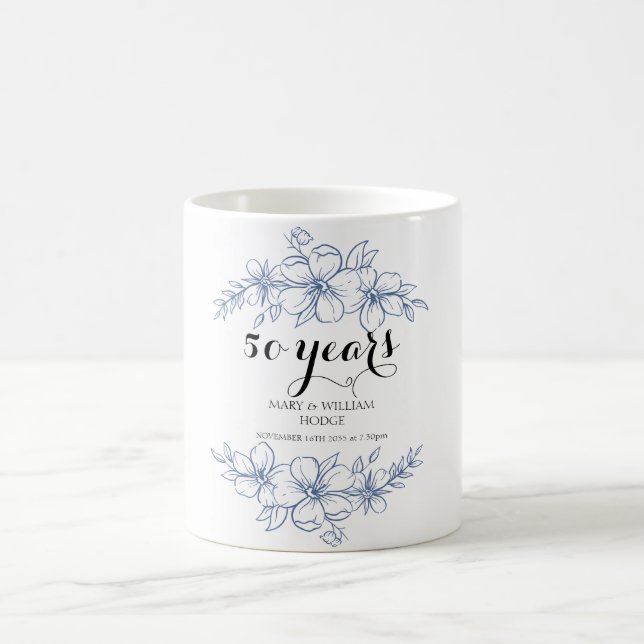 Lavender purple florals 50th wedding anniversary coffee mug (Center)