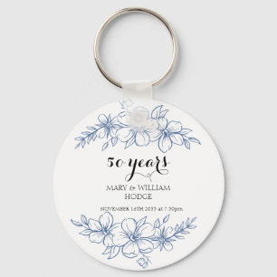 Lavender purple florals 50th wedding anniversary key ring