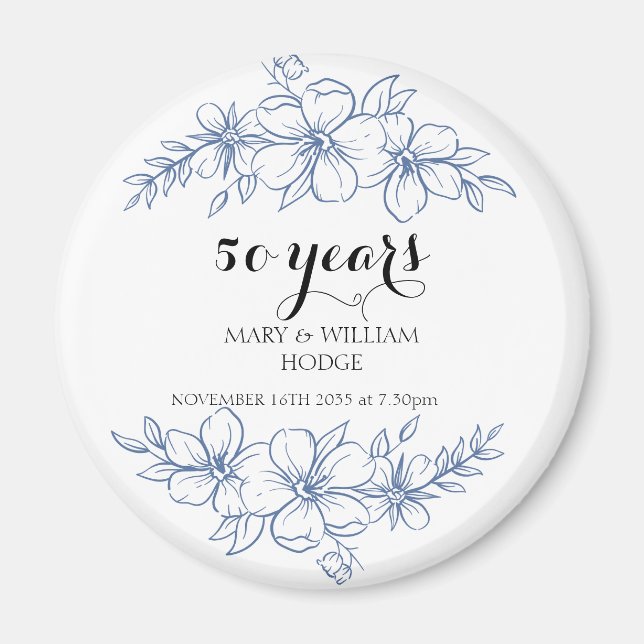 Lavender purple florals 50th wedding anniversary magnet (Front)