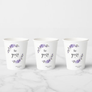 Lavender purple florals 50th wedding anniversary paper cups