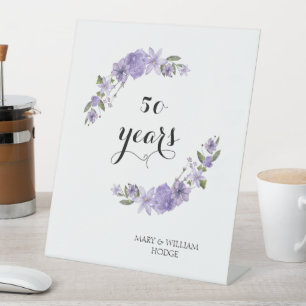 Lavender purple florals 50th wedding anniversary pedestal sign