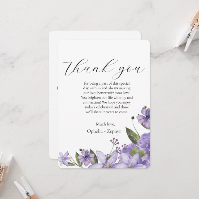 Lavender purple florals 50th wedding Thank You Invitation (Front/Back In Situ)