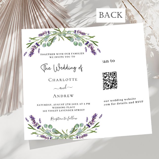 Lavender purple florals luxury QR RSVP wedding Invitation (Creator Uploaded)