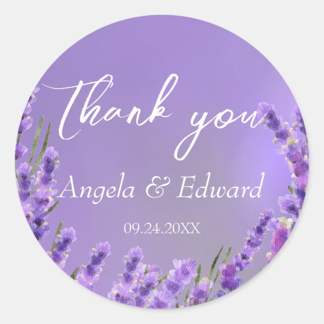 Lavender Purple Florals Wedding Classic Round Sticker (Front)