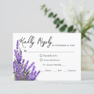 Lavender Purple Florals Wedding RSVP Card