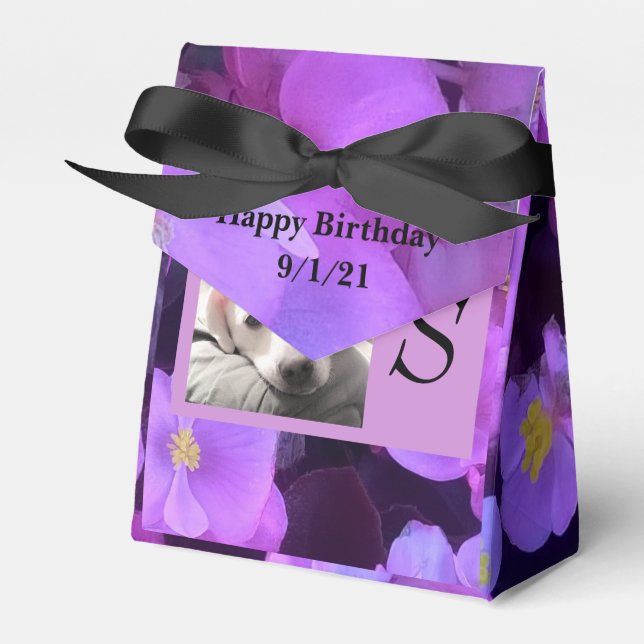  Lavender Purple Flower Add Initial in Frame Dog Favour Box (Front Side)