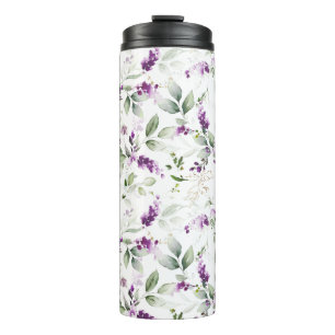 Lavender Purple Flower Blossoms with Green Leaves  Thermal Tumbler