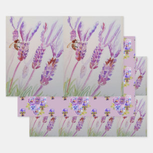 Lavender Purple Flower Floral Poppies Watercolor Wrapping Paper Sheet