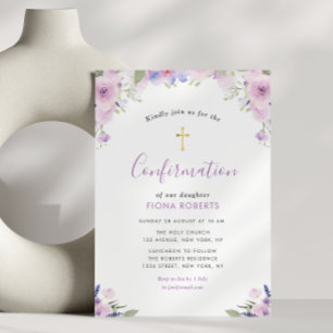 lavender purple flowers confirmation invitation