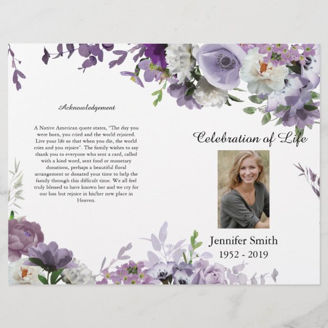 Lavender Purple Flowers Funeral Program Flyer (Front)