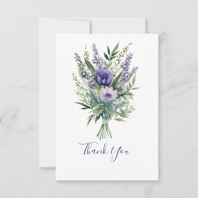 Lavender Purple Flowers Greenery Thank you card (Front)