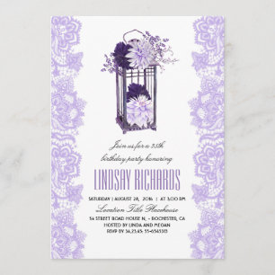 Lavender Purple Flowers Lantern Birthday Party Invitation