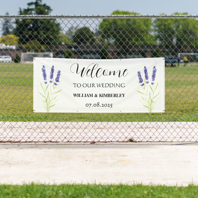 Lavender Purple Flowers Rustic Elegant Wedding Banner (Insitu)