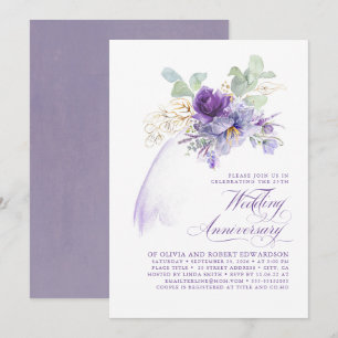 Lavender Purple Flowers Wedding Anniversary Invitation