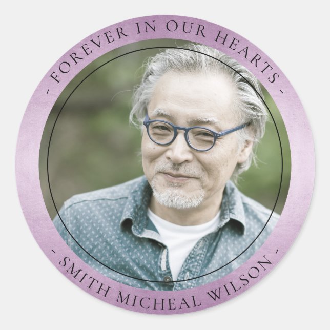 Lavender Purple Foil Sympathy Memorial Photo Classic Round Sticker (Front)