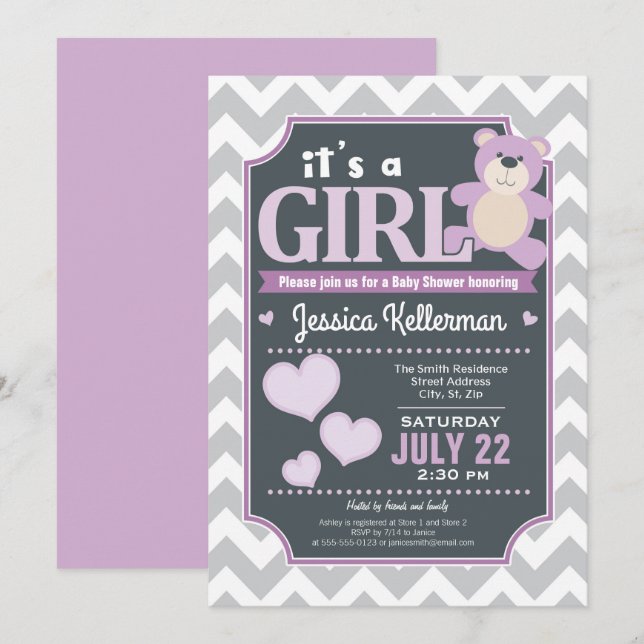 Lavender Purple Girl Baby Shower Invitation (Front/Back)
