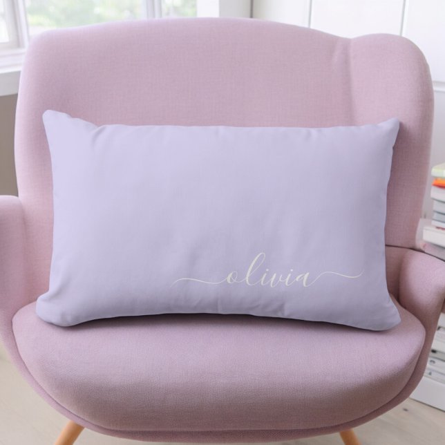Lavender Purple Girly Script Monogram Name Modern Lumbar Cushion (Creator Uploaded)