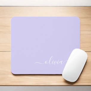 Lavender Purple Girly Script Monogram Name Modern Mouse Mat