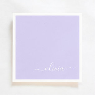 Lavender Purple Girly Script Monogram Name Modern Napkin