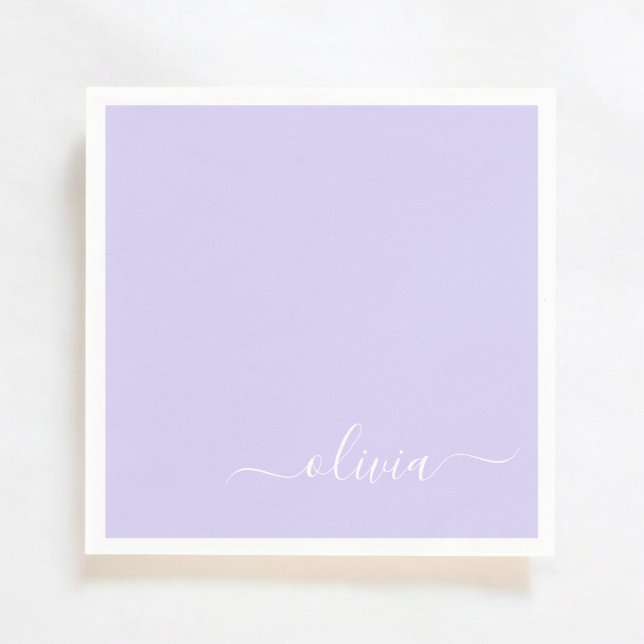 Lavender Purple Girly Script Monogram Name Modern Napkin (Creator Uploaded)