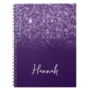 Lavender Purple Glitter Ombre Script Name Notebook