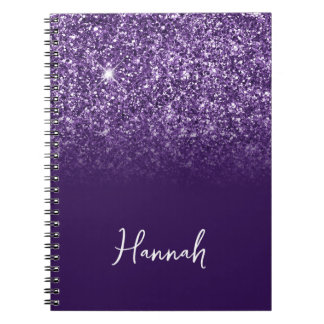Lavender Purple Glitter Ombre Script Name Notebook