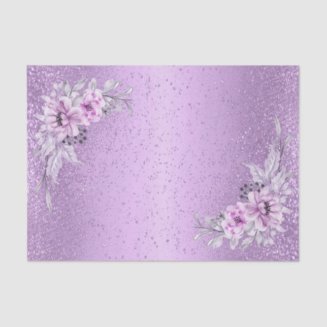 Lavender Purple Glitter with Floral Flowers Tissue Paper (Front)