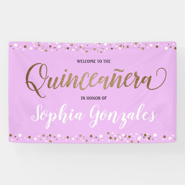 Lavender purple Gold confetti Quinceanera Birthday Banner (Horizontal)