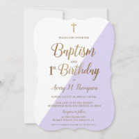 Lavender Purple Gold Cross Baptism 1st Birthday