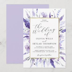 Lavender Purple Gold Floral Botanical Wedding  Invitation