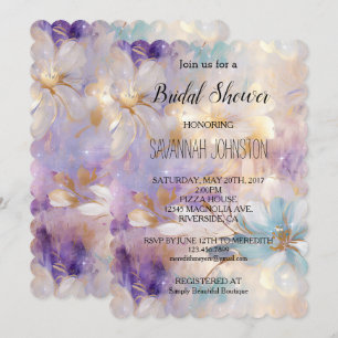 Lavender Purple Gold Glam Floral Bridal Shower Invitation