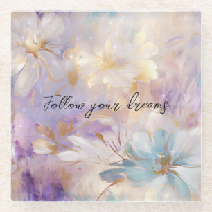 Lavender Purple Gold Glam Floral Wedding  Glass Coaster