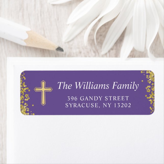 Lavender Purple Gold Religious Return Address (Insitu)