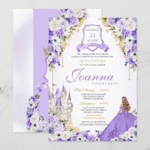 Lavender Purple Gold Royal Princess Castle Quince Invitation