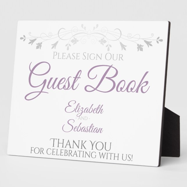Lavender Purple & Gray Sign Our Guest Book Wedding Plaque (Side)