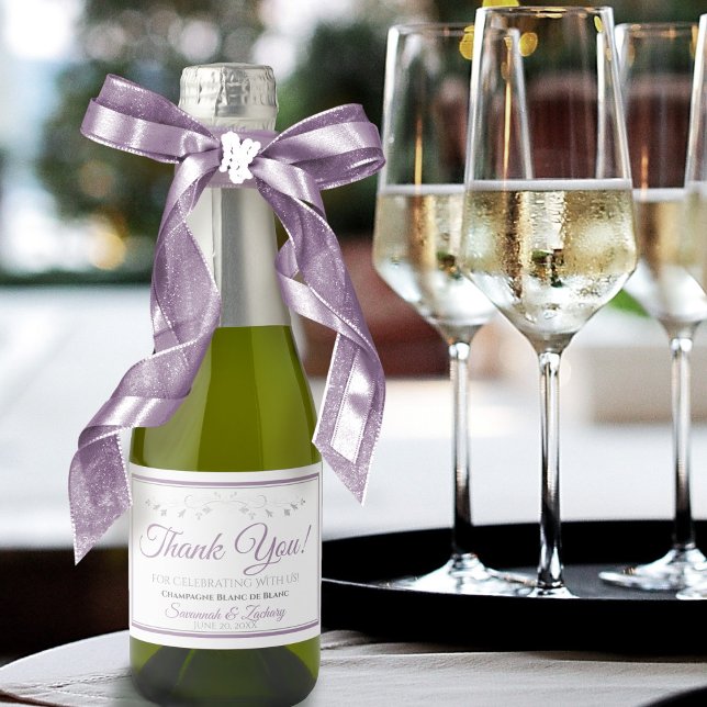 Lavender Purple Gray Simple Wedding Thank You Mini Sparkling Wine Label (Creator Uploaded)